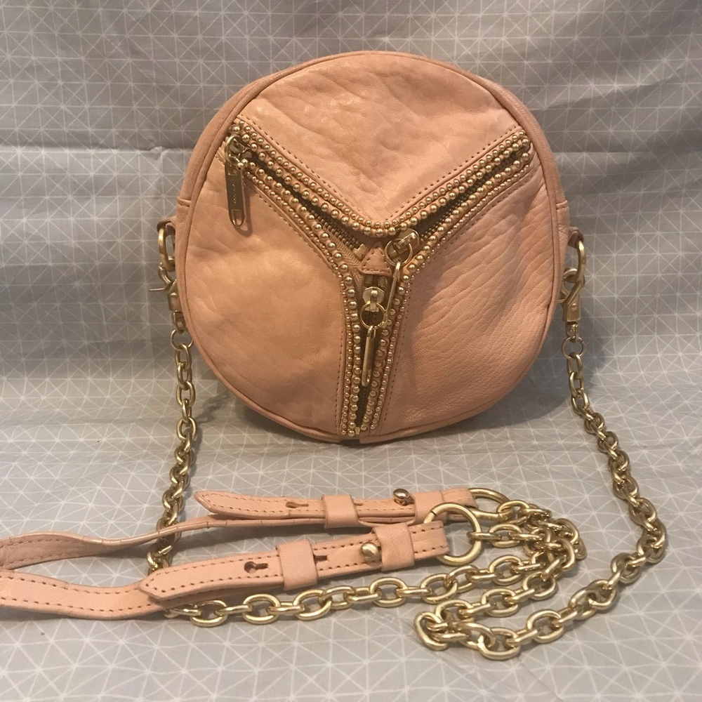 Alexis Hudson Pale Pink Embossed Leather Round Zipper Chain Bag